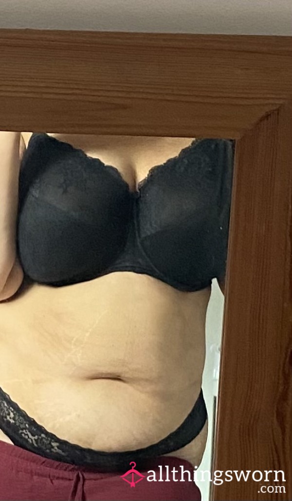 My Black Lace Set. 36J Bra & Size 18 Thong, Worn Just For You
