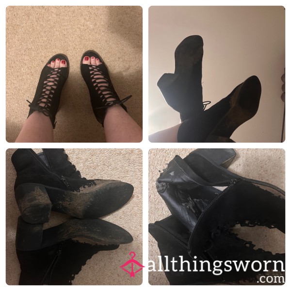 My Black Lace Up Filthy Heeled Shoes