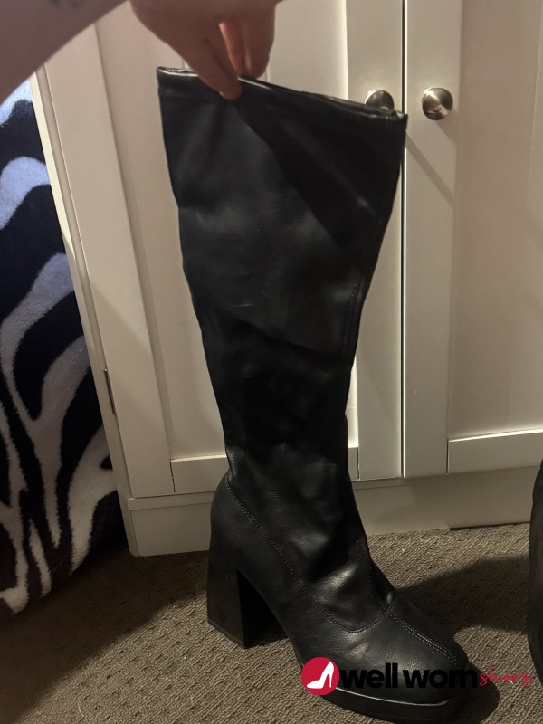 My Black Mid-Calf Dom Boots – Chunky Heeled, Lightly Worn