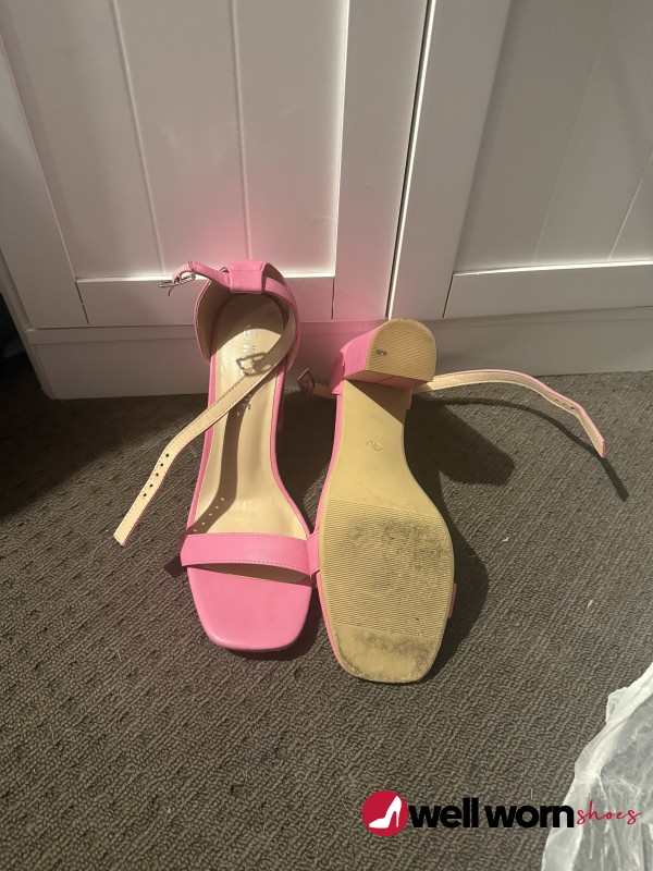 My Bright Pink Strappy Heels – Worn Out, Visible Sole Wear