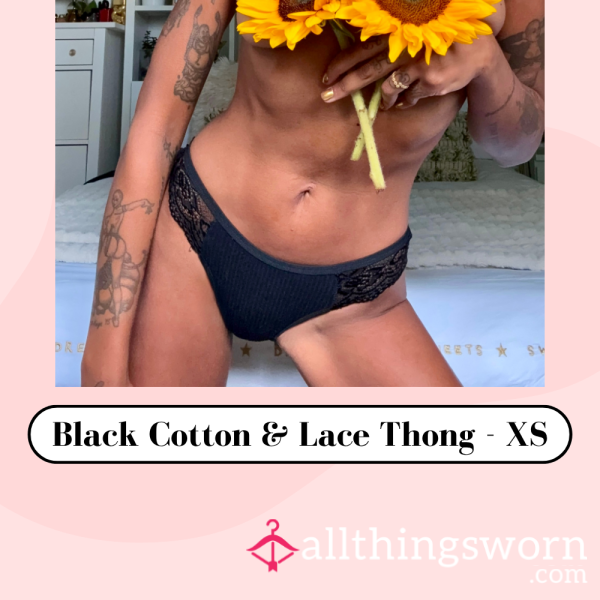 🖤 My Everyday Black Cotton & Lace Thongs - Size XS (inc P&P) 🖤