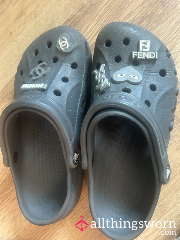 My Everyday Worn Down Grey Crocs With Designer Inspired Croc Charms 🩶