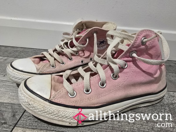 (NS) My Extremely Well Worn Filthy Pink High Top Converse All Stars Shoes For You Foot Fetish Lovers...