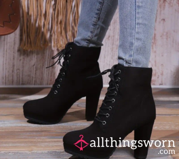 My Favorite Black Suede Heel Boots💞