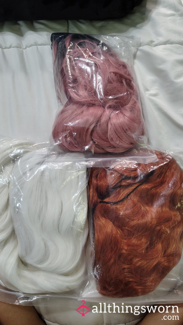 My Filming Wigs, White, Pink And Orange