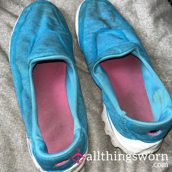 My Filthy Bright Blue Skechers - Size 7 With Deep, Addictive Foot Scent 😏🦶
