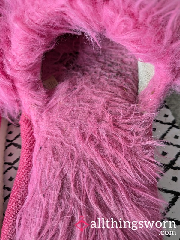 My Hot Pink Fluffy Slippers Well Worn