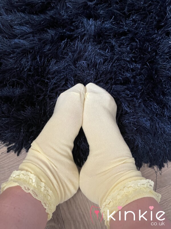 My Sweaty And Cute Worn Yellow Frilly Ankle Socks 🧦