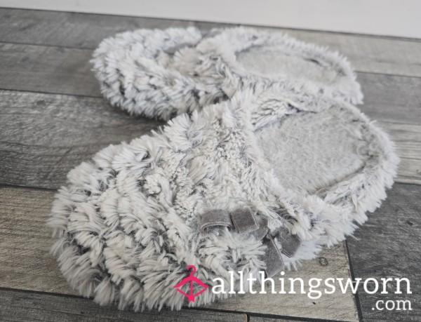 My Worn, Cute Grey Fluffy Slippers. Lovely And Worn - Very Strong Natural Smell From My Sweaty Feet