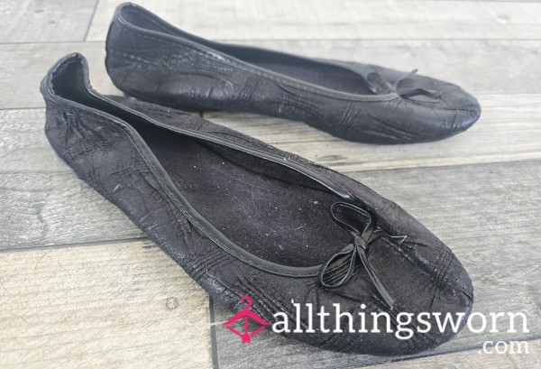 My Worn Soft Black Dolly Flat Shoes - Perfect Shoes For You Foot Fetish Lovers