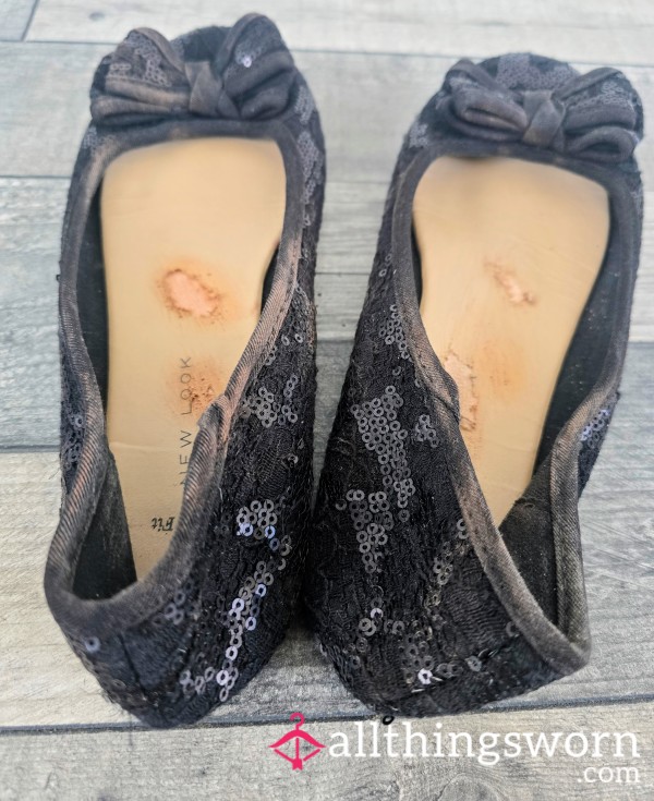 My Worn Soft Black Flat Shoes - Perfect Shoes For You Foot Fetish Lovers  Nice Smelly And Pungent Just As They Should Be !! -