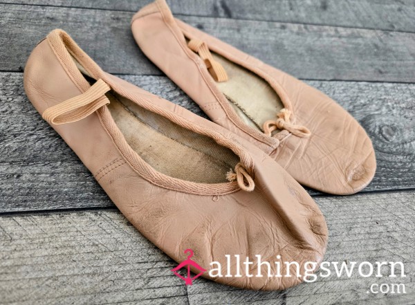 (NS) My Worn Soft Leather Pink Ballet Shoes - Perfect Shoes For You Foot Fetish Lovers