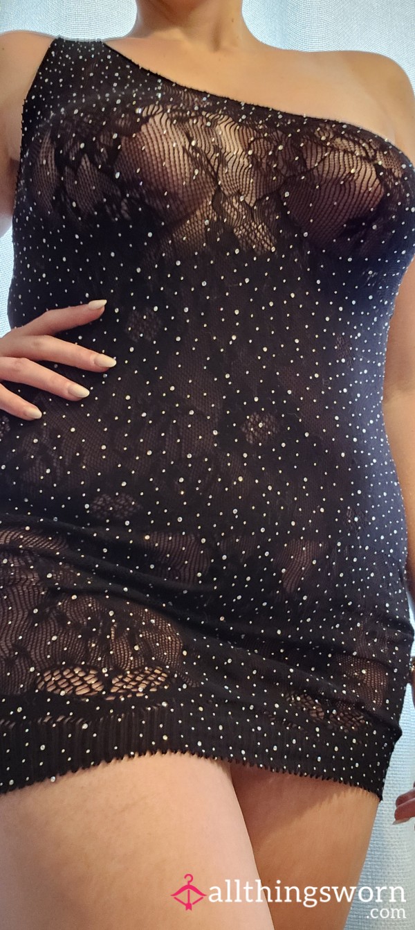 My Worn Sparkly Black Lace Mini Dress