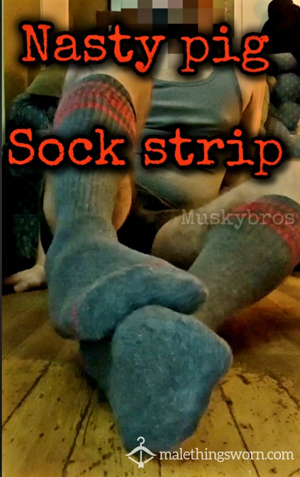 Nasty Pig Sock Strip Revealing My Big Sweaty Feet