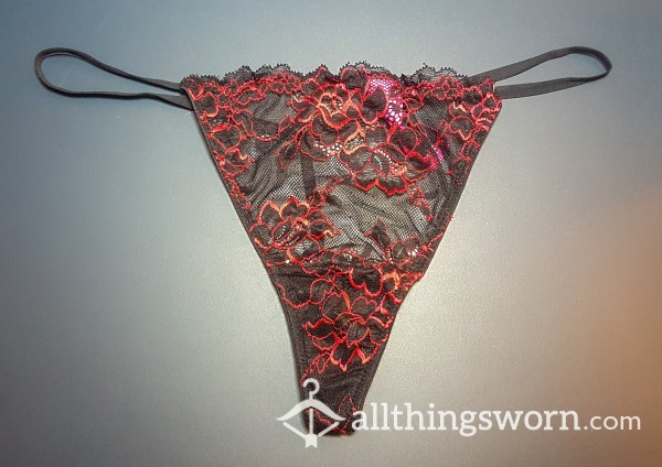 Naturally Stained XL Red And Black Lace Gstring Custo