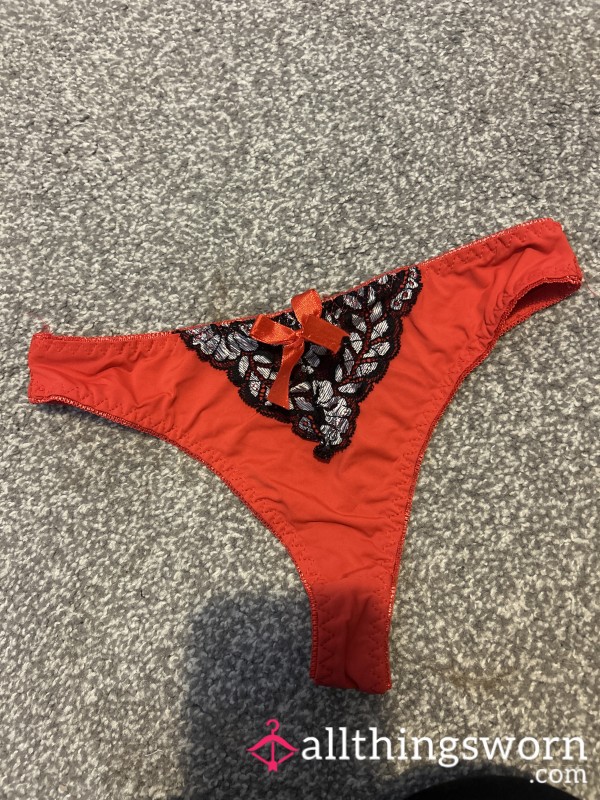 Naughty Red And Black Thong Size M