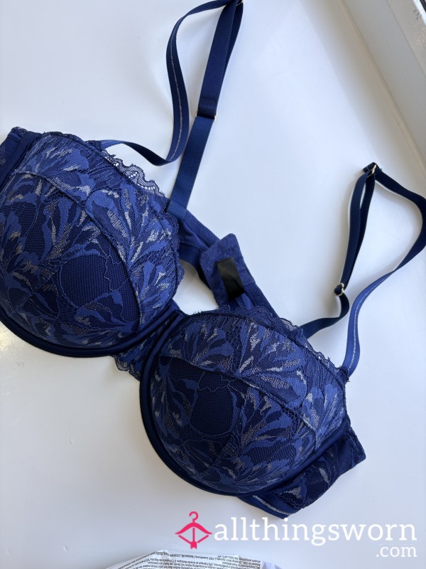 Navy And Silver Balcony Bra 👙