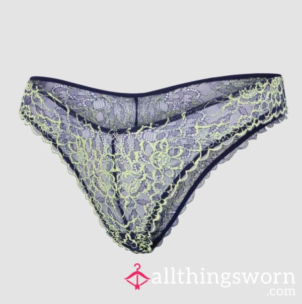 Navy Blue And Green Lace Panties