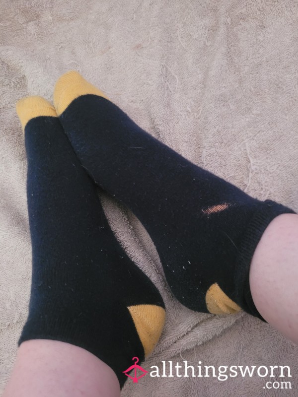 Navy Blue And Yellow Worn Dirty Socks