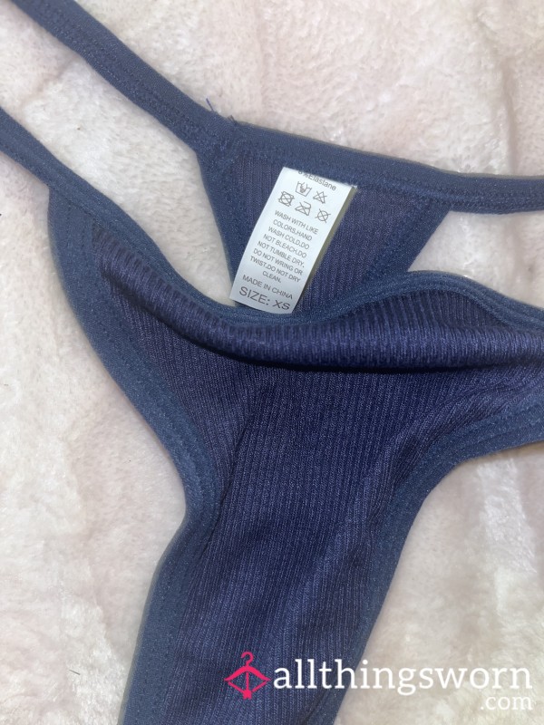 Navy Blue Cotton Ribbed Thong - SIZE XS 💙