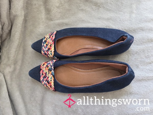 Navy Blue Flats With Woven Multicoloured Band