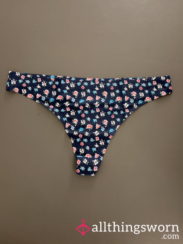 Navy Blue Flor*l No Show Thong