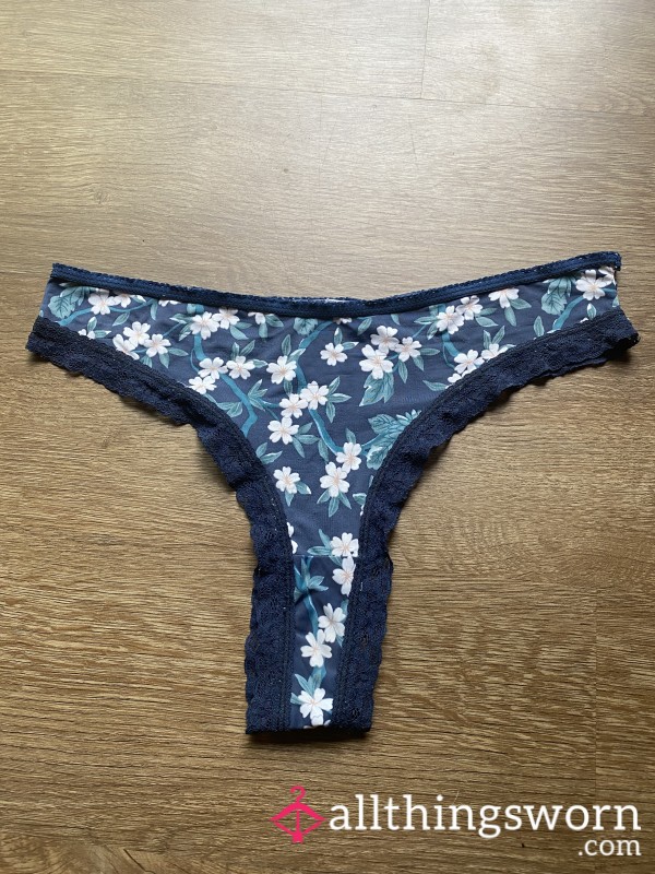Navy Blue Flor*l Thong