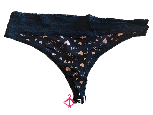 Navy Blue Heart Print Thong