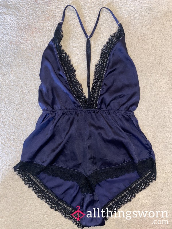 Navy Blue Lace Open Back Lingerie – Size 12 All In One Thin Straps