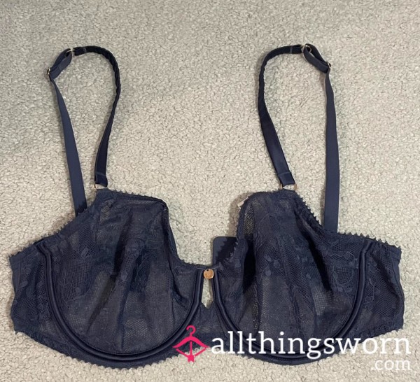 Navy Blue Lace Worn Dirty Bra