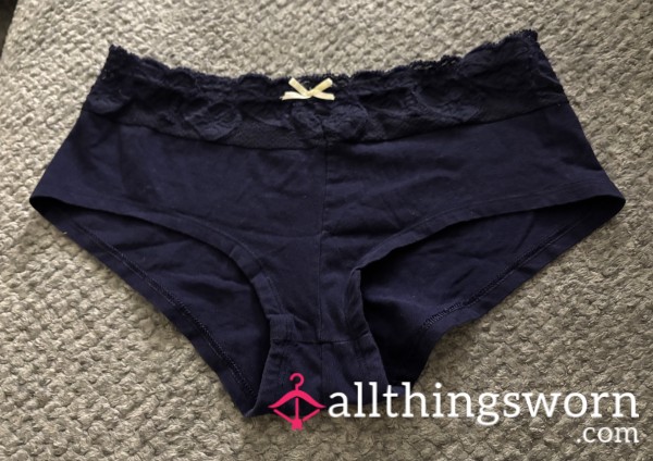 🫐 Navy Blue Lacy Cheeky Panties - College Freshman 24 Hr Wear 🫐