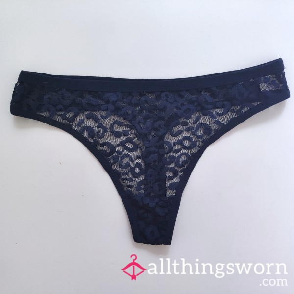 Navy Blue Leopard Lace Thong