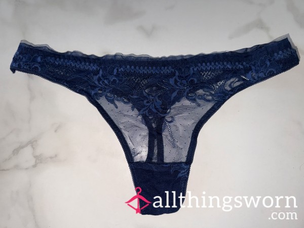 Navy Blue Mesh & Lace Thong (size XS)