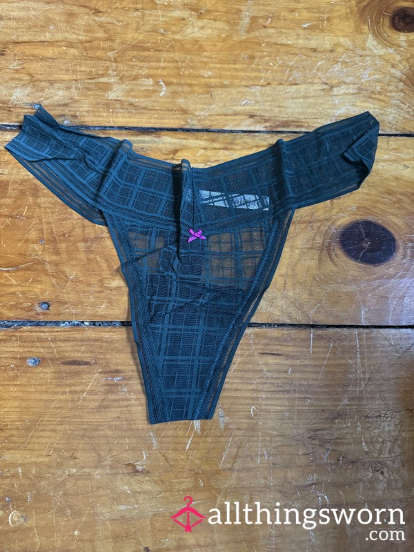 💙 Navy Blue “plaid” Lace Thong, VS, Size XXL