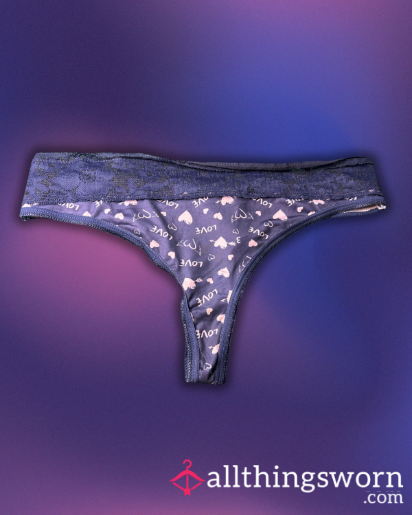 Navy Blue Thong With Lace Waist