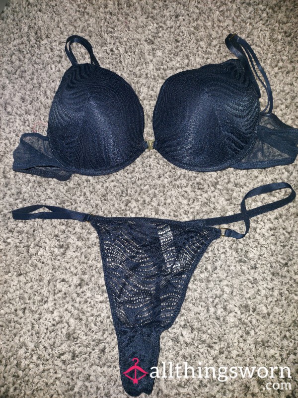 Navy Bra And Thong Set