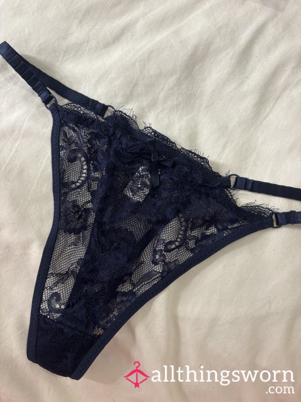 Navy Lace Thong