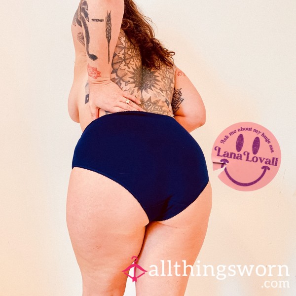 Navy Lace Trim Full Brief, Cotton Gusset - Size 18