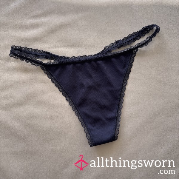 Navy Ribbed Cotton Full Front Thong
