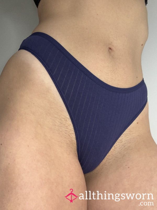 Navy Ribbed Cotton Thong