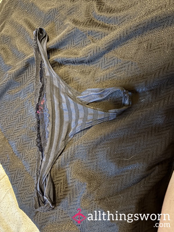 Navy Striped Thong