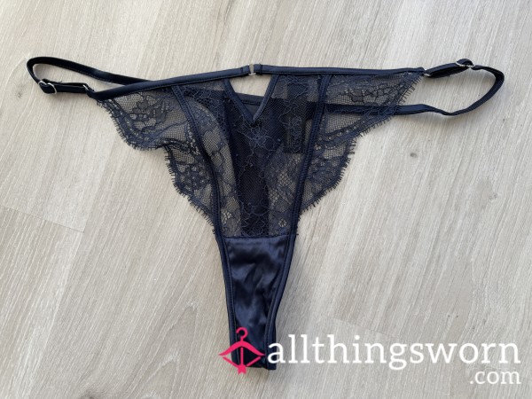 Navy Thong Mix Lace
