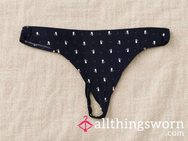 Navy Thong With Swans- Ready To Customize