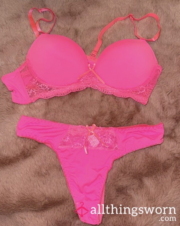 Neon Pink Bra And Panties Set