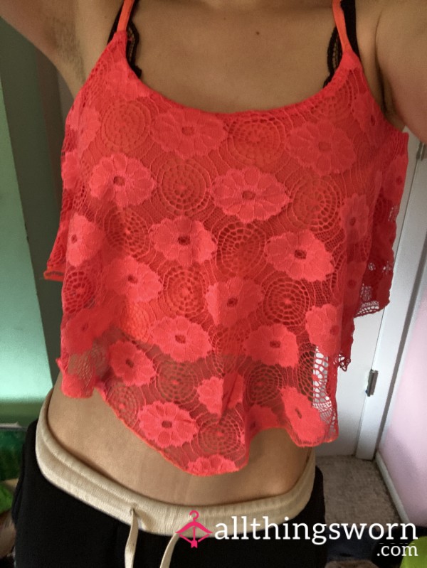 Neon Pink Lace Crop Top