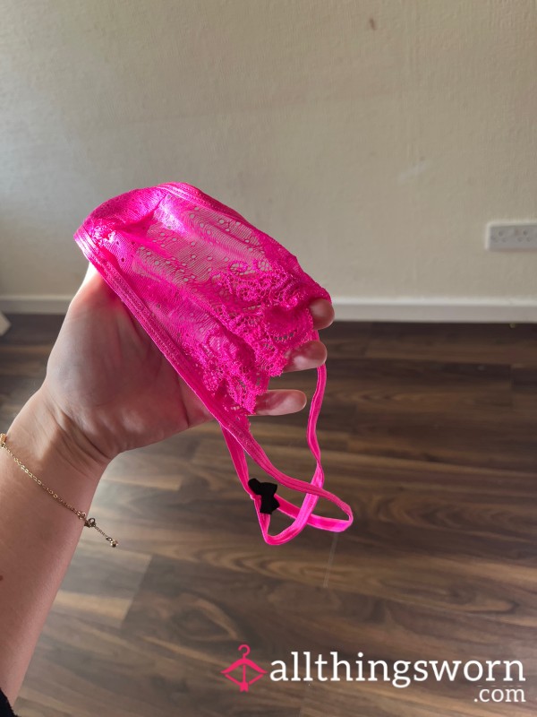 Neon Pink Lace G String / Thong - Small