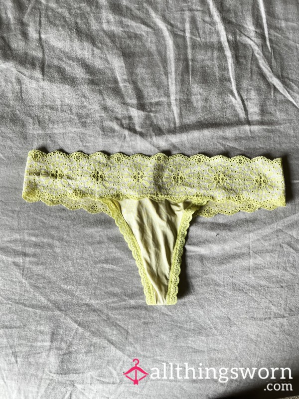 Freshly Worn Aerie Neon Yellow Lace Thong - Size Small