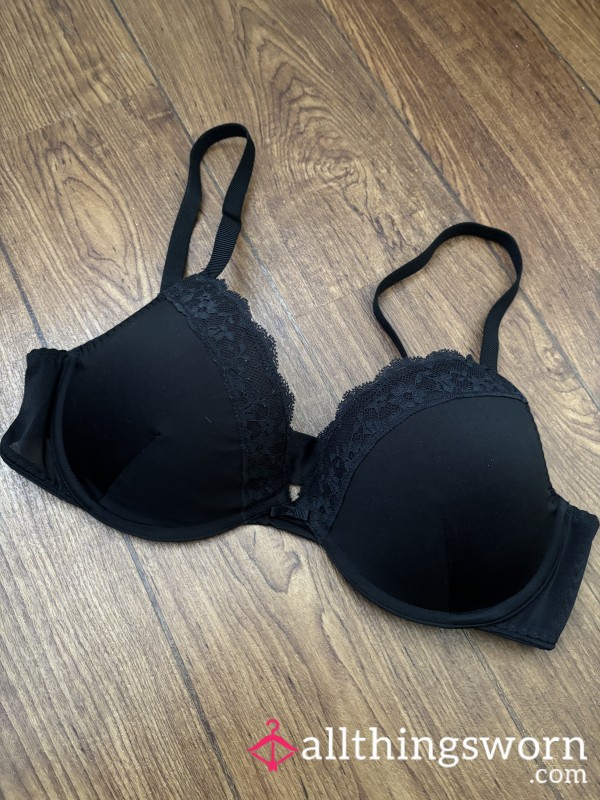 Never Washed And Very Worn Black 34D Bra With Lace Trim