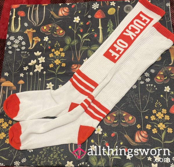 Never Worn “f**k Off” Knee High Socks For Losers
