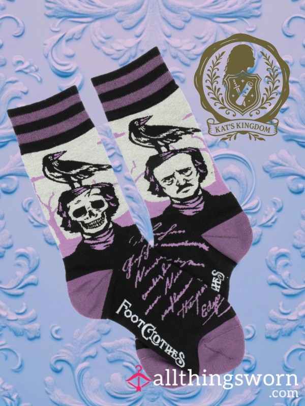 Nevermore Noir 🖤💜 | Edgar Allan Poe Raven Crew Socks